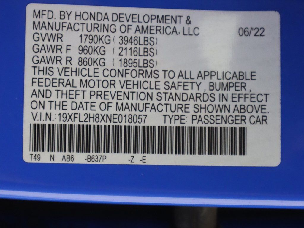 2022 Honda Civic Hatchback Sport CVT - 22576174 - 42