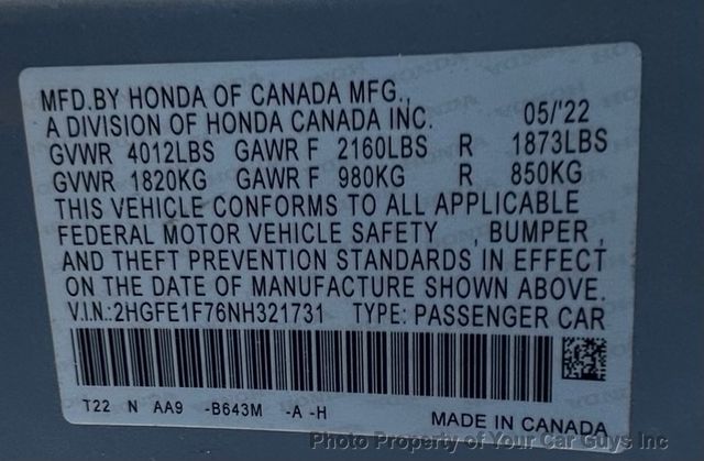 2022 Honda Civic Sedan EX - 22673719 - 51