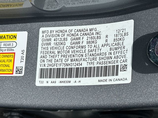 2022 Honda Civic Sedan EX CVT - 23047258 - 21