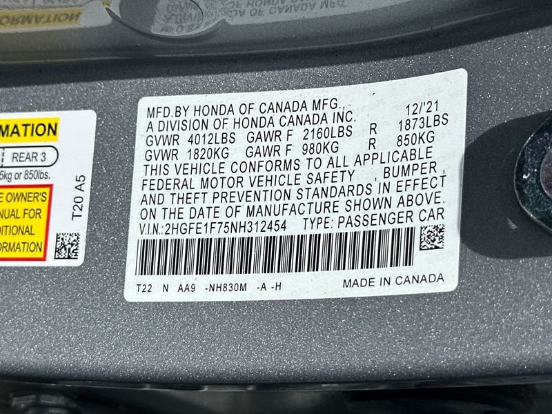 2022 Honda Civic Sedan EX CVT - 23047258 - 21