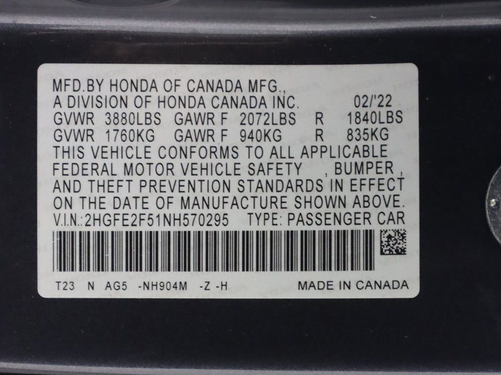 2022 Honda Civic Sedan Sport CVT - 22765906 - 38