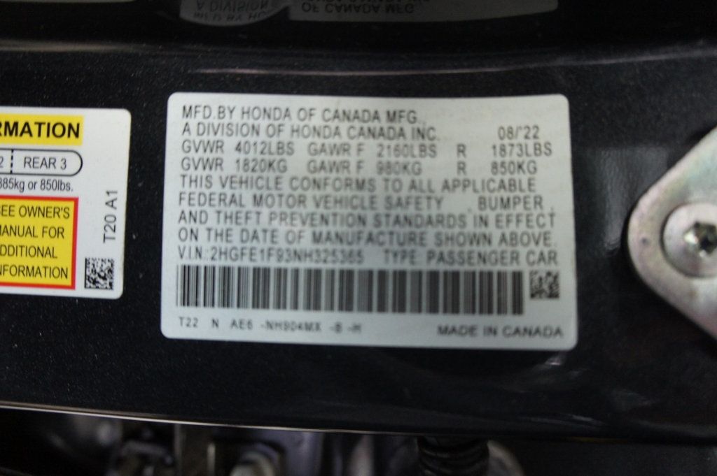 2022 Honda Civic Sedan  Touring, 1-Owner, Low Mileage, Immaculate! - 23027710 - 54