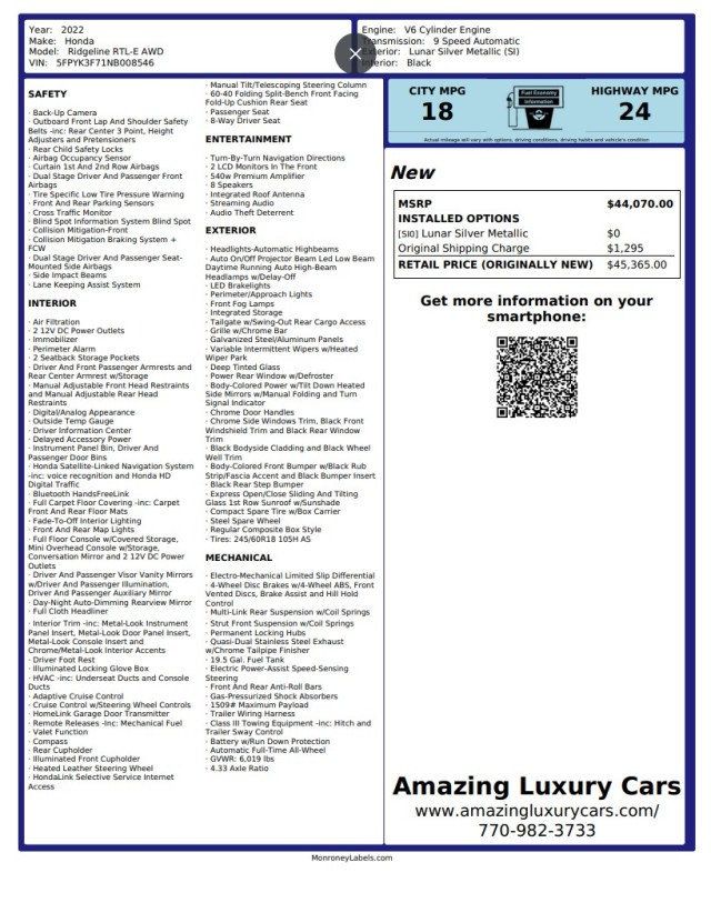 2022 Honda Ridgeline RTL-E AWD - 23048417 - 21
