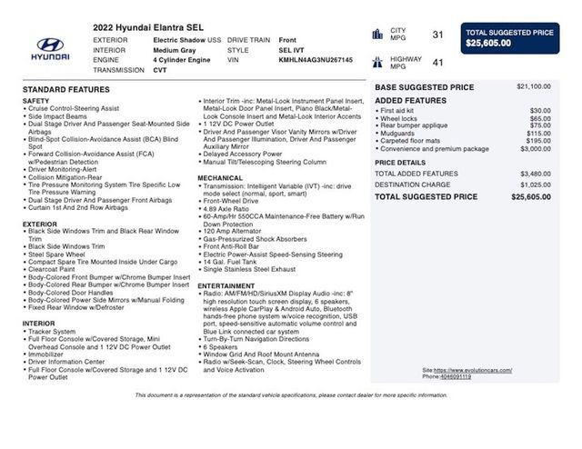 2022 Hyundai Elantra SEL IVT - 22998137 - 2