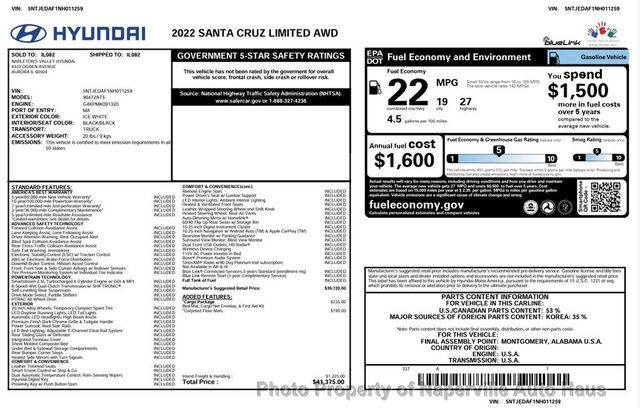 2022 Hyundai Santa Cruz Limited AWD - 23068215 - 51