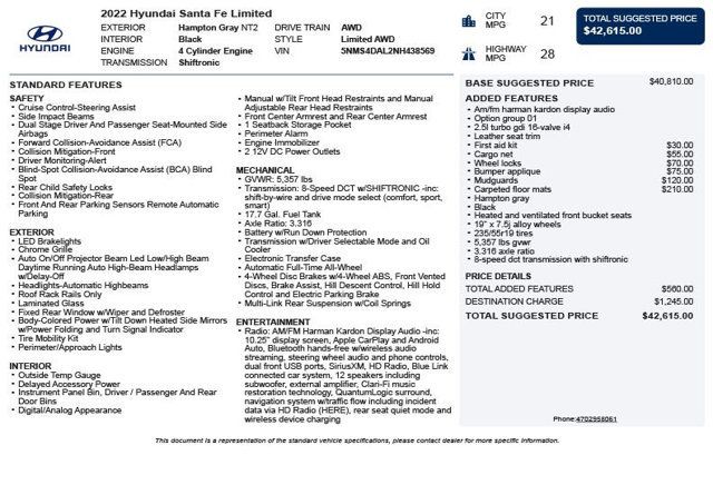 2022 Hyundai Santa Fe Limited AWD - 23006991 - 2