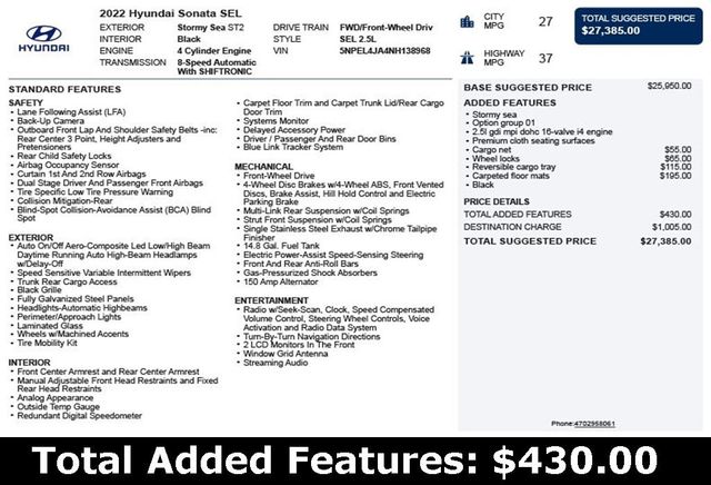 2022 Hyundai Sonata SEL 2.5L - 22947963 - 2