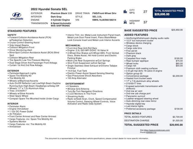 2022 Hyundai Sonata SEL 2.5L - 23001689 - 2