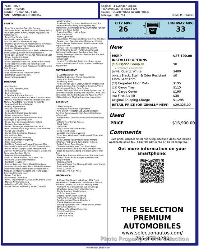 2022 Hyundai Tucson SEL FWD W/APPLE CAR PLAY & LANE KEEPING ASSIST - 22904138 - 1