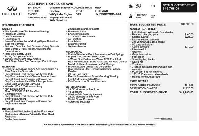 2022 INFINITI Q50 LUXE AWD - 22988922 - 2