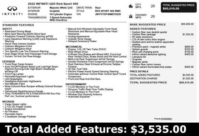 2022 INFINITI Q50 RED SPORT 400 RWD - 22903840 - 2