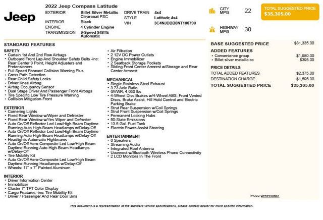 2022 Jeep Compass Latitude 4x4 - 23004761 - 2