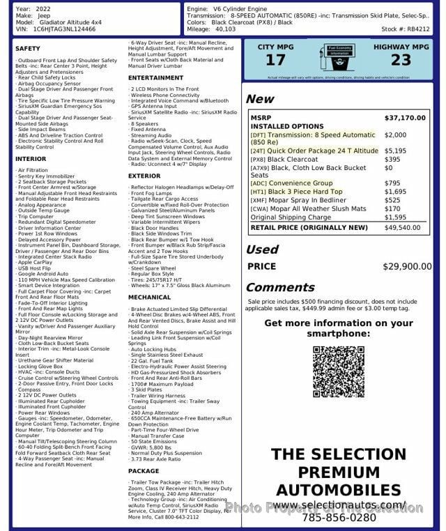 2022 Jeep Gladiator ALTITUDE 4X4 W/ CONVENIENCE GROUP - 22983234 - 1