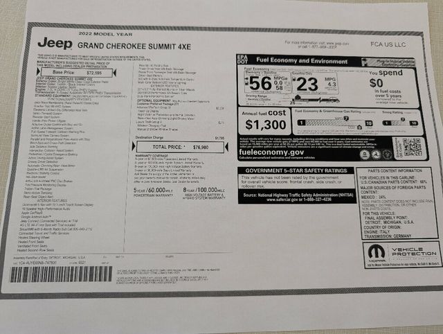 2022 Jeep Grand Cherokee 4xe Grand Cherokee Summit 4x4 $79,600 MSRP - 22986890 - 60