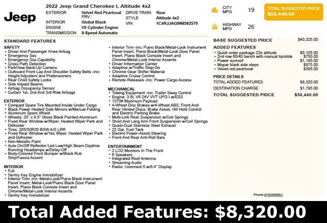 2022 Jeep Grand Cherokee L Altitude 4x2 - 22944875 - 2