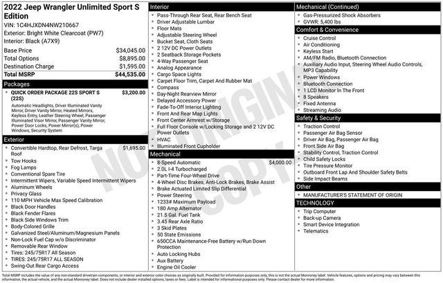 2022 Jeep Wrangler Unlimited Sport S 4x4 - 22955966 - 5