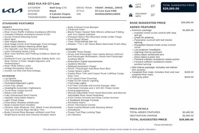 2022 Kia K5 GT-Line Automatic FWD - 23073816 - 2