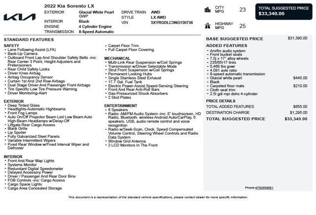 2022 Kia Sorento LX AWD - 22981482 - 2