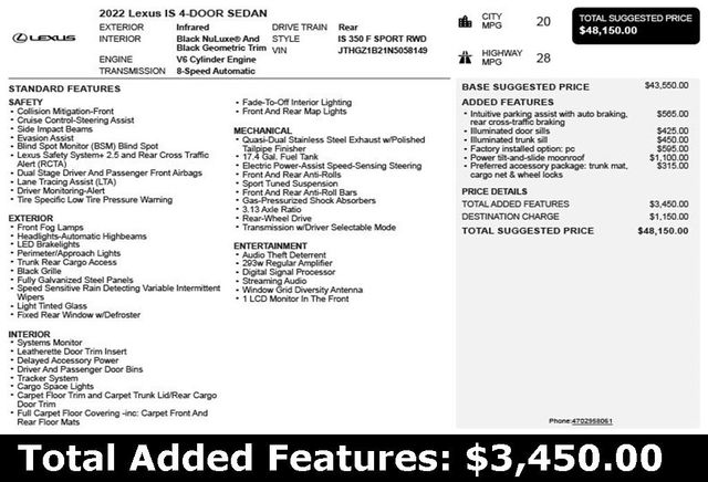2022 Lexus IS IS 350 F SPORT RWD - 22935679 - 2