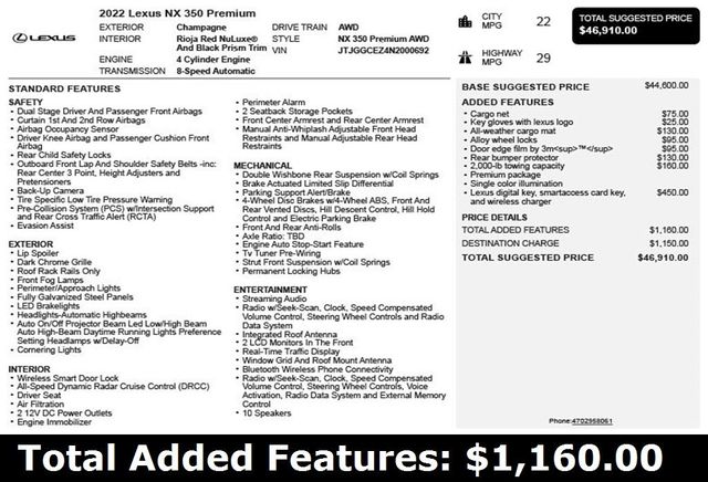 2022 Lexus NX NX 350 Premium AWD - 22960912 - 2