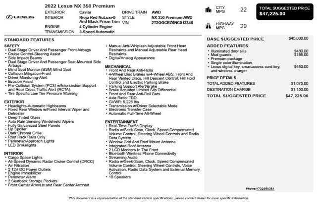 2022 Lexus NX NX 350 Premium AWD - 23017058 - 2