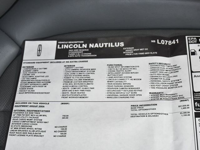2022 Lincoln Nautilus Reserve - 23038602 - 54