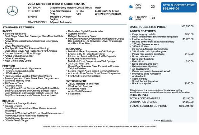 2022 Mercedes-Benz E-Class E 450 4MATIC Sedan - 22990270 - 2