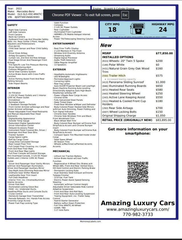 2022 Mercedes-Benz GLS GLS 450 4MATIC SUV - 23067774 - 20