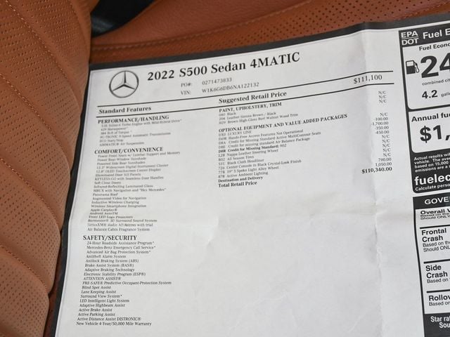 2022 Mercedes-Benz S-Class S 500 - 22936329 - 73