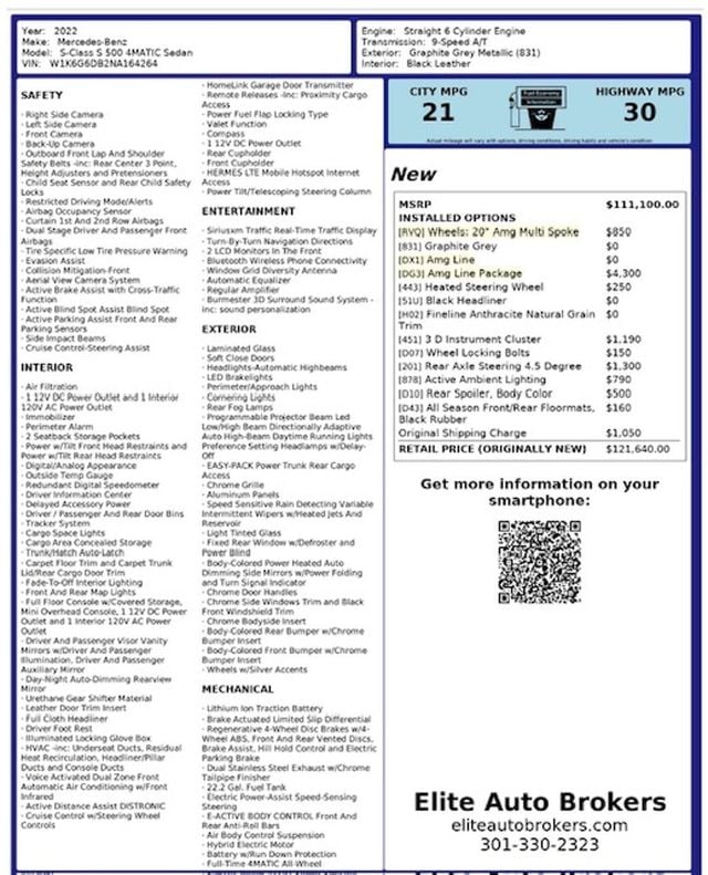 2022 Mercedes-Benz S-Class S 500 4MATIC Sedan - 22984425 - 55