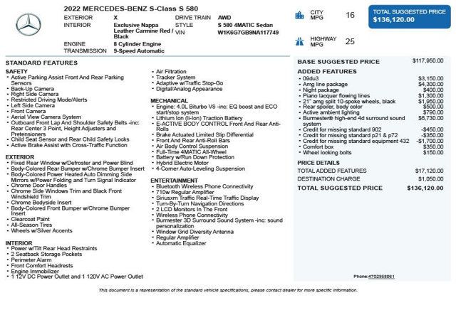 2022 Mercedes-Benz S-Class S 580 4MATIC Sedan - 22981937 - 2