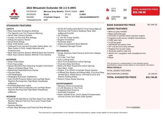 2022 Mitsubishi Outlander SE S-AWC - 23022755 - 2