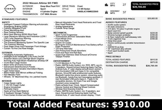 2022 Nissan Altima 2.5 SR Sedan - 22966962 - 2