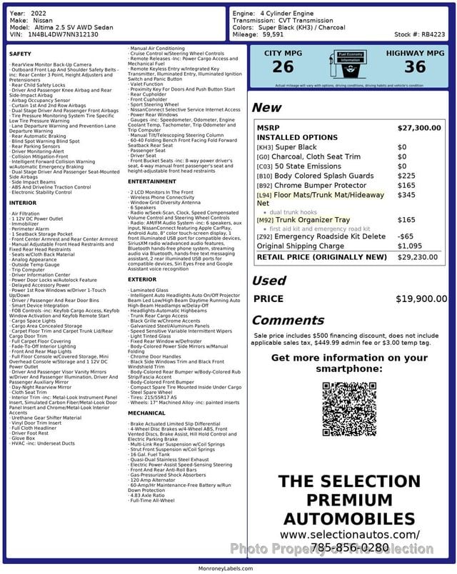 2022 Nissan Altima 2.5 SV AWD W/APPLE CARPLAY & ANDROID AUDIO - 22996232 - 2