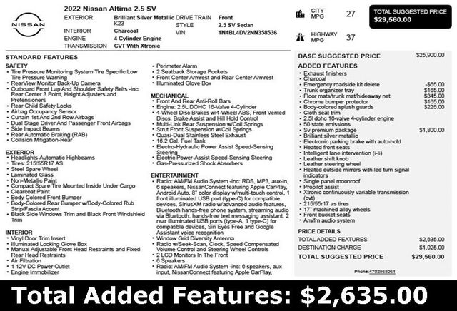 2022 Nissan Altima 2.5 SV Sedan - 22981424 - 2