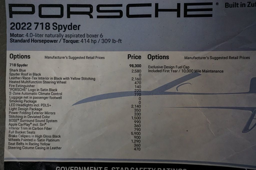 2022 Porsche 718 Spyder *718 Spyder* *6-Speed Manual* *Shark Blue* *Full PPF*   - 22934886 - 13