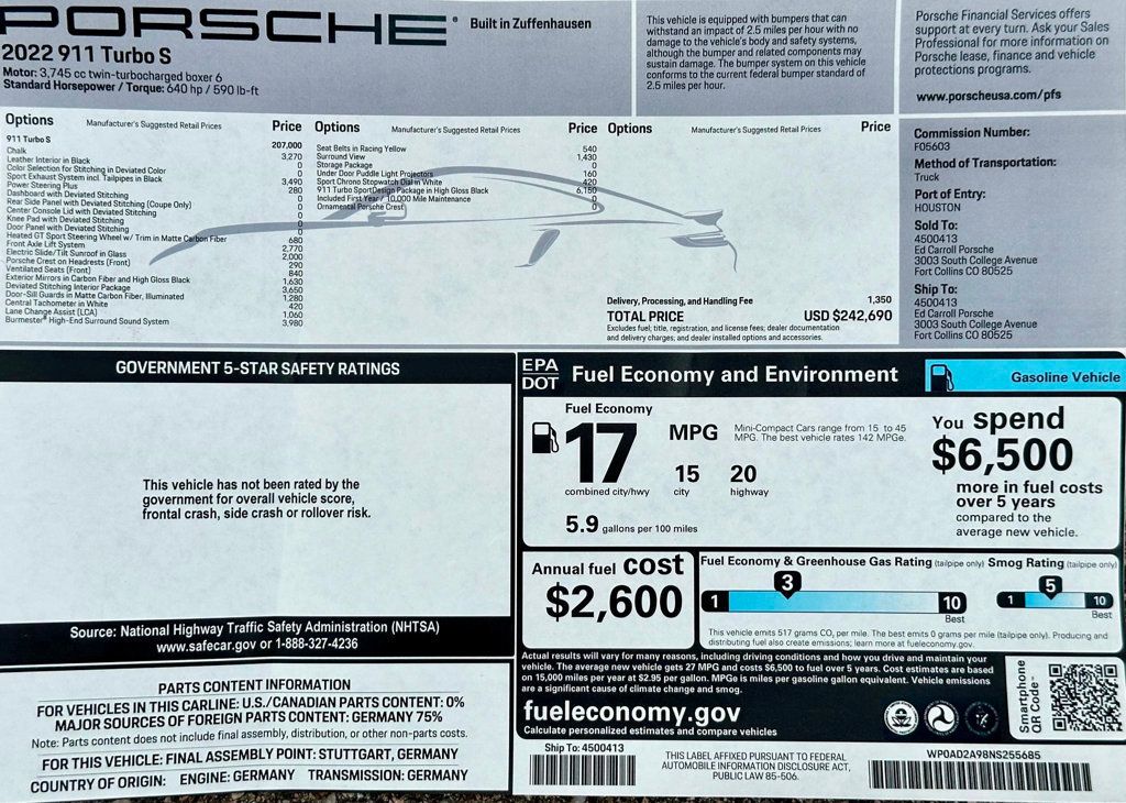 2022 Porsche 911 2022 PORSCHE 911 TURBO S AWD COUPE SPORTDESIGN AERO+EXHAUST PKGS - 22418849 - 36