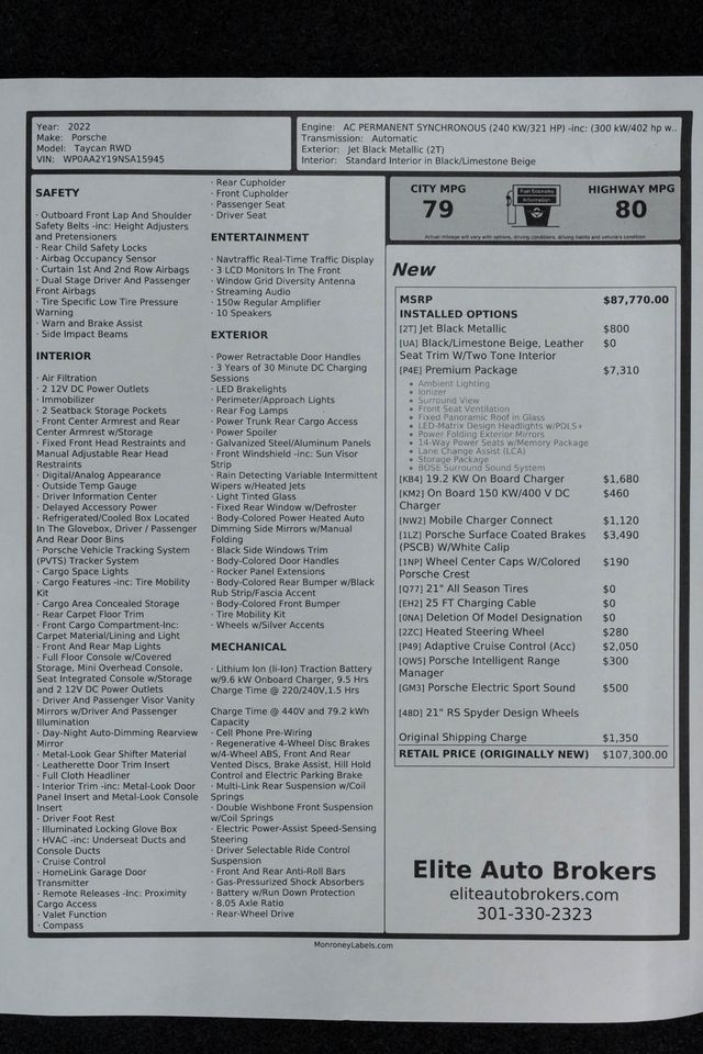 2022 Porsche Taycan Taycan - 23069210 - 50