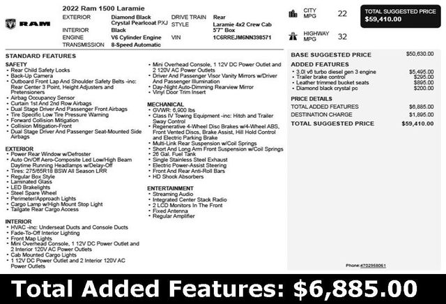 2022 Ram 1500 Laramie 4x2 Crew Cab 5'7" Box - 22946952 - 2