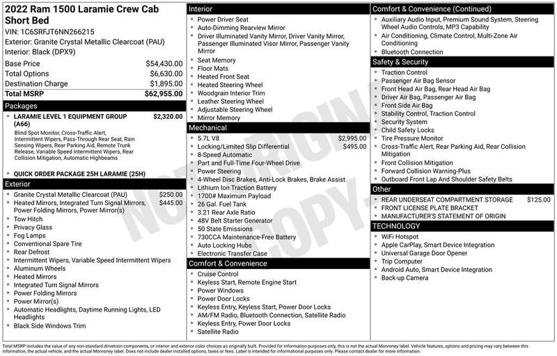 2022 Ram 1500 Laramie 4x4 Crew Cab 5'7" Box - 23026939 - 5