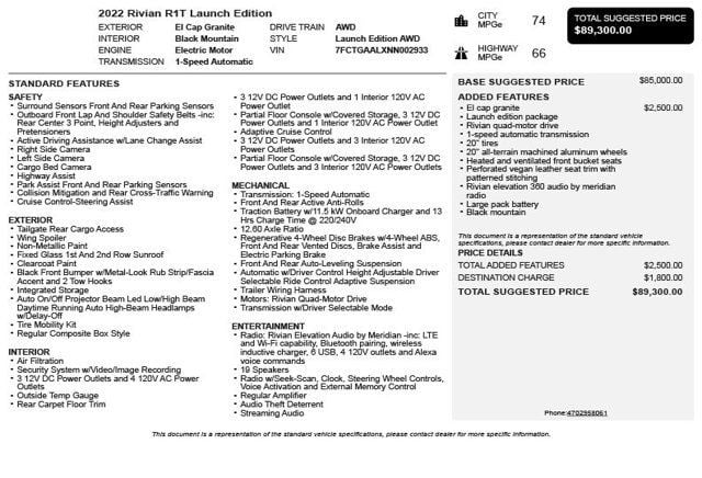 2022 Rivian R1T Launch Edition AWD - 23080358 - 2