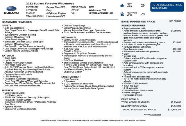2022 Subaru Forester Wilderness CVT - 23033327 - 2