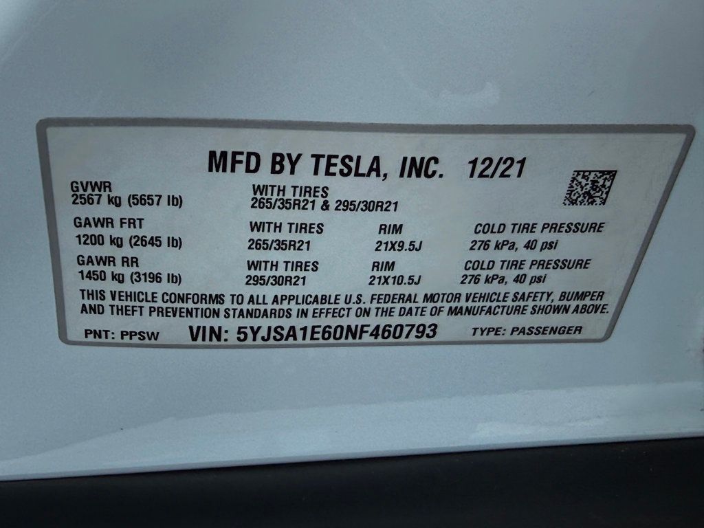 2022 Tesla Model S **MODEL S PLAID**WHITE ON WHITE** - 23013246 - 42