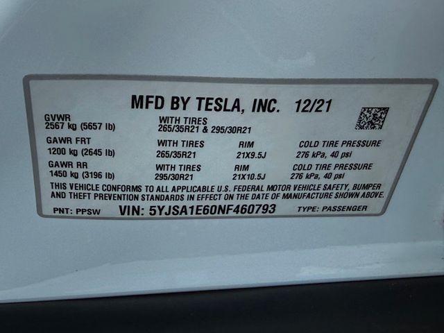 2022 Tesla Model S **MODEL S PLAID**WHITE ON WHITE** - 23013246 - 42