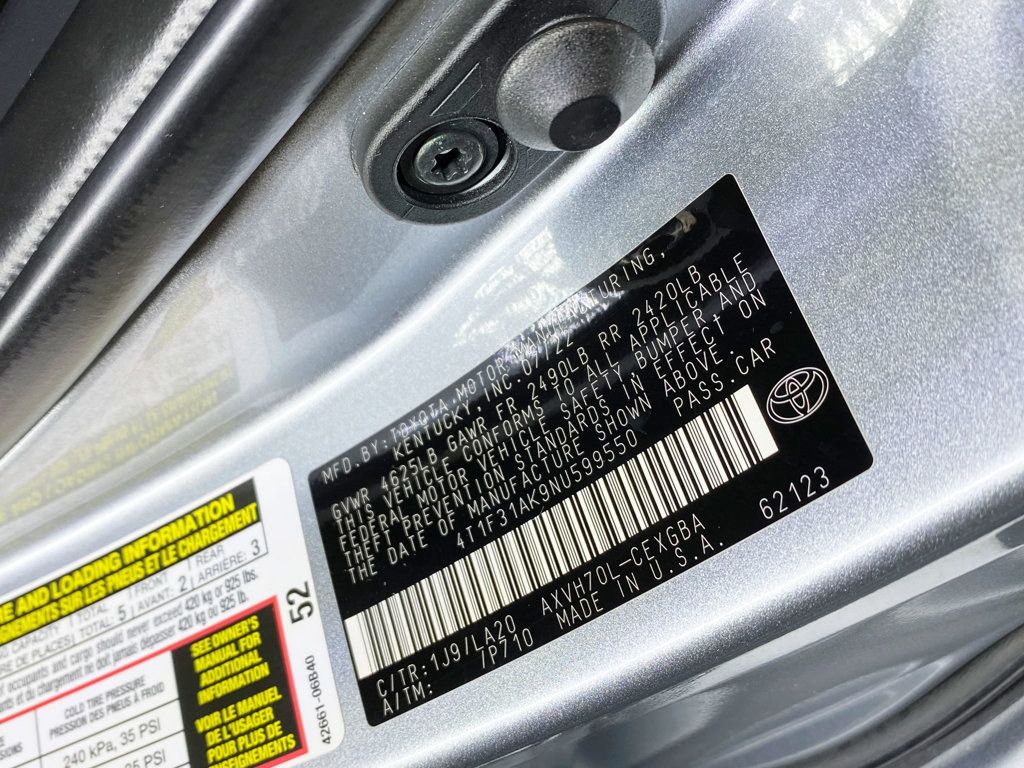 2022 Toyota Camry Hybrid XLE CVT - 22959532 - 62