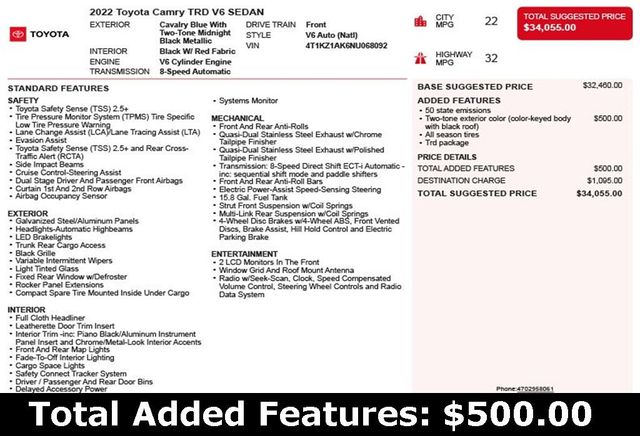 2022 Toyota Camry TRD V6 Automatic - 22911087 - 2