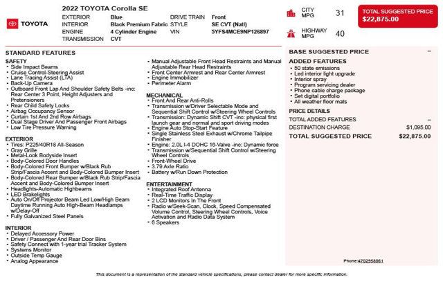 2022 Toyota Corolla SE CVT - 23020348 - 2