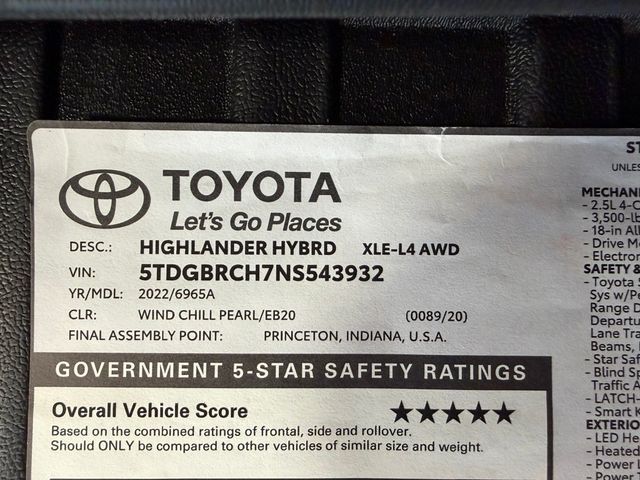 2022 Toyota Highlander Hybrid XLE AWD - 23015206 - 52
