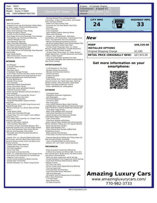2023 Alfa Romeo Giulia Ti RWD - 23045369 - 23