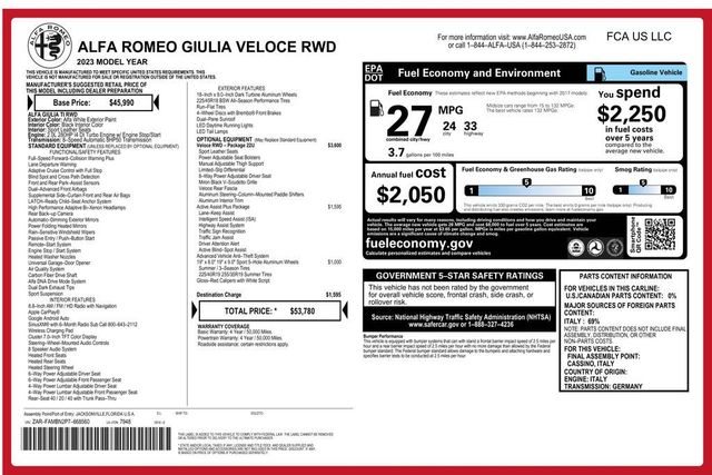 2023 Alfa Romeo Giulia Veloce RWD - 23072539 - 2